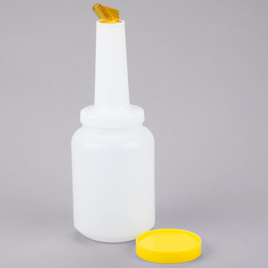 2 QT. WHITE POUR BOTTLE WITH YELLOW SPOUT AND CAP