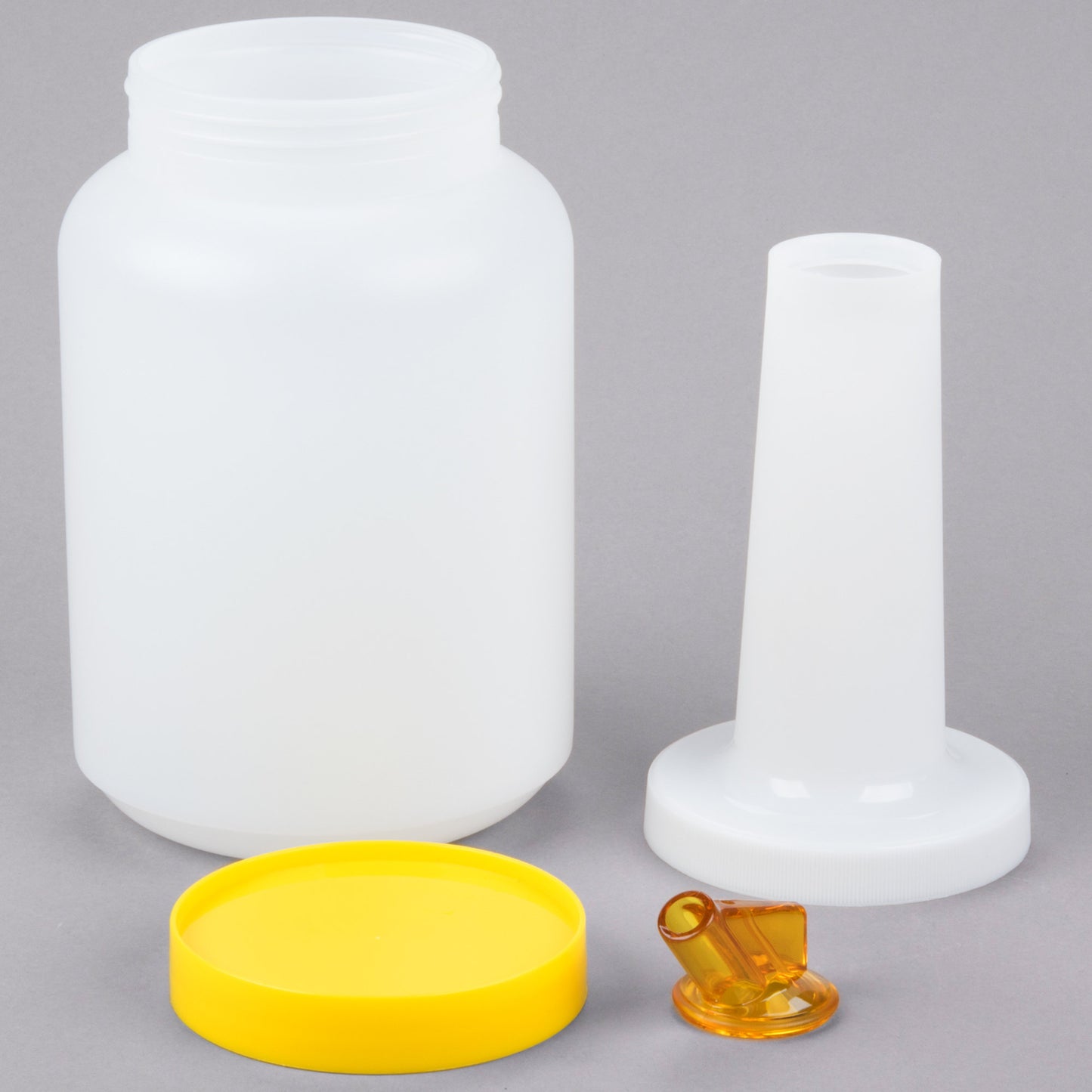 2 QT. WHITE POUR BOTTLE WITH YELLOW SPOUT AND CAP