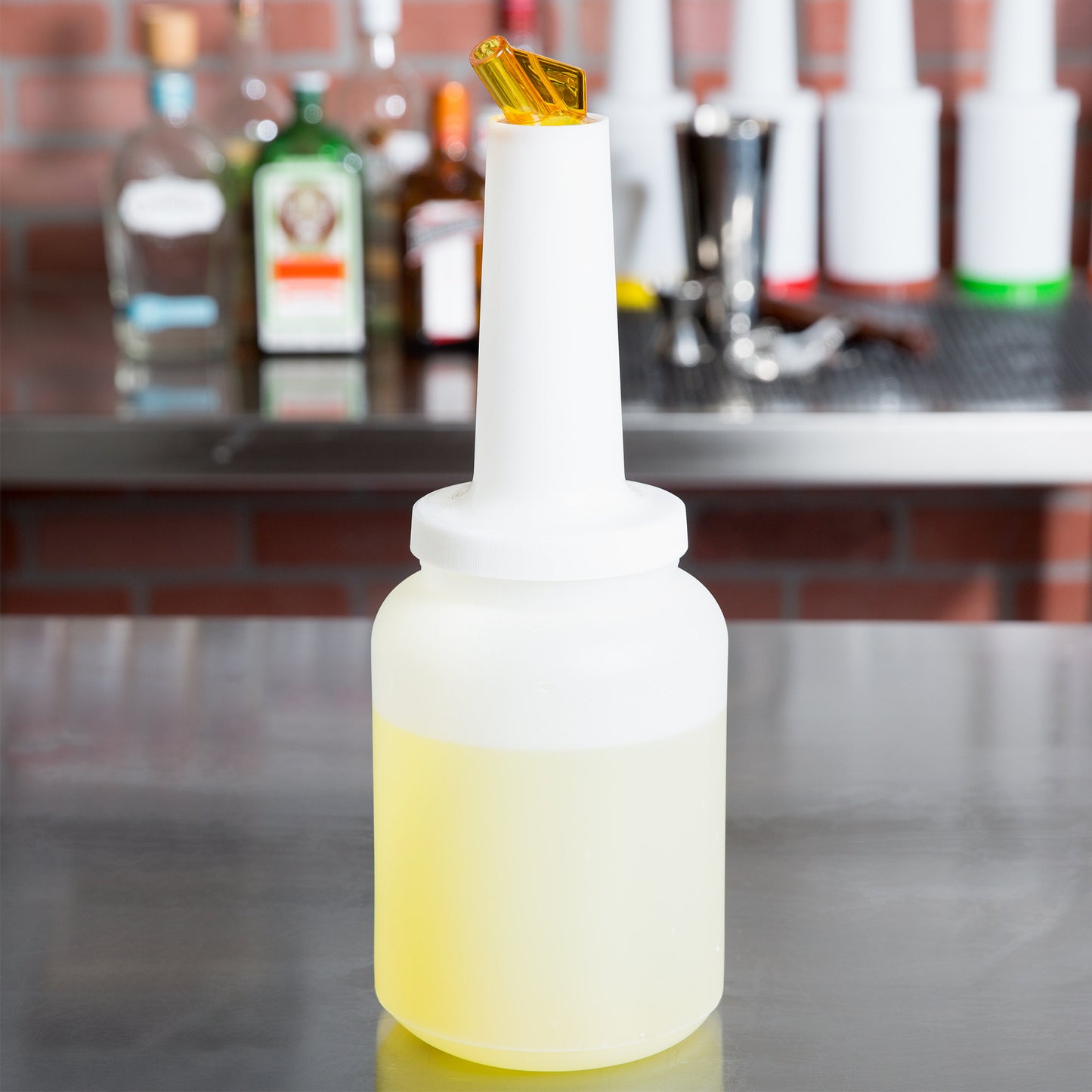 2 QT. WHITE POUR BOTTLE WITH YELLOW SPOUT AND CAP