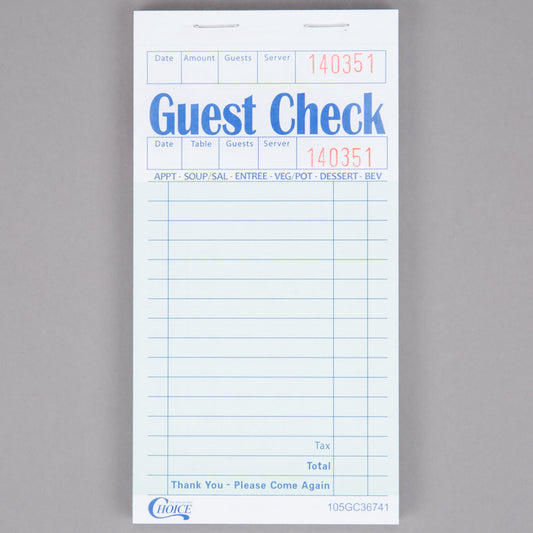 GUEST CHECK / BOARD / 1 PART 3.5" X 6.75" (50/CS)