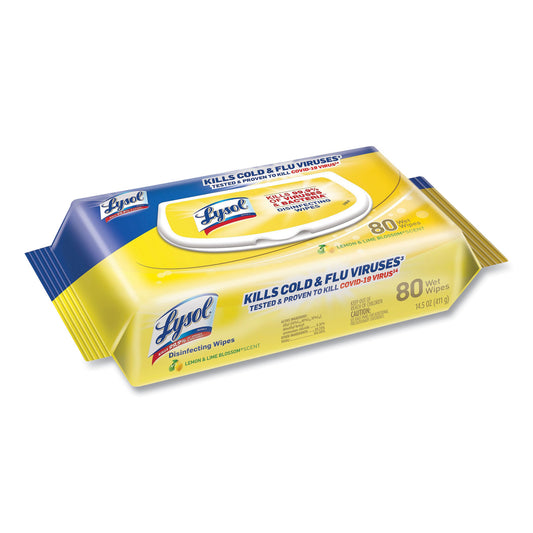LYSOL WIPES / DISINFECTING WIPES / 6.75 X 8.5 / LEMON AND LIME BLOSSOM (80/6/480)