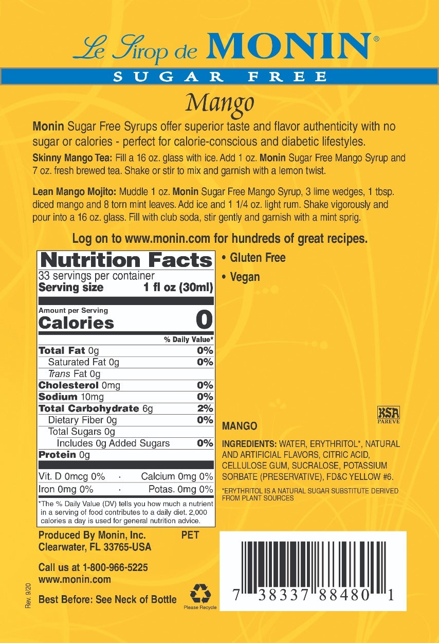 MANGO SUGAR FREE / MONIN / 1 LITER / (4/CS)