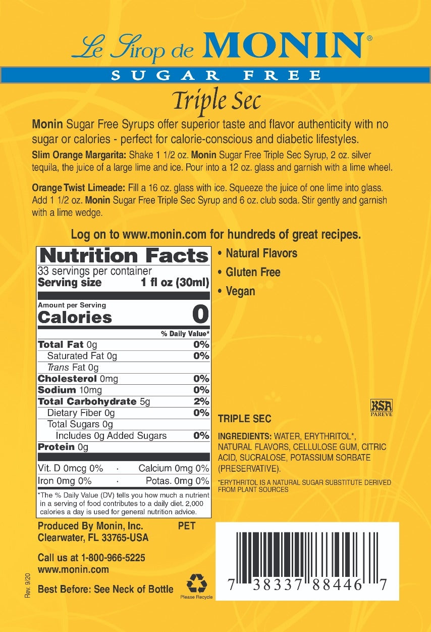 TRIPLE SEC SUGAR FREE / MONIN / 1 LITER / (4/CS)