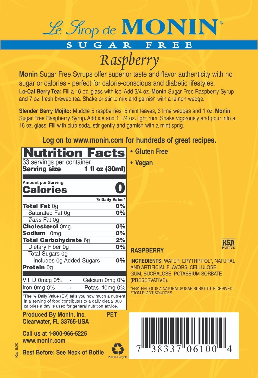 RASPBERRY SUGAR FREE / MONIN / 1 LITER / (4/CS)