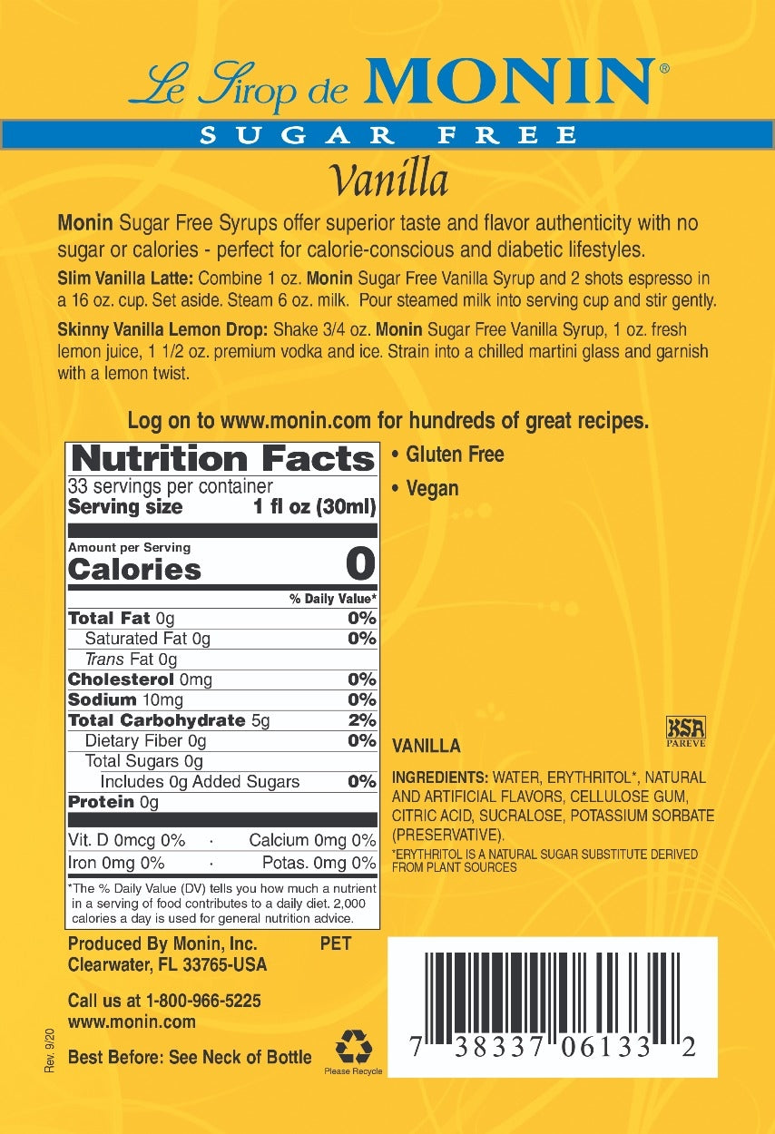 VANILLA SUGAR FREE / MONIN / 1 LITER / (4/CS)