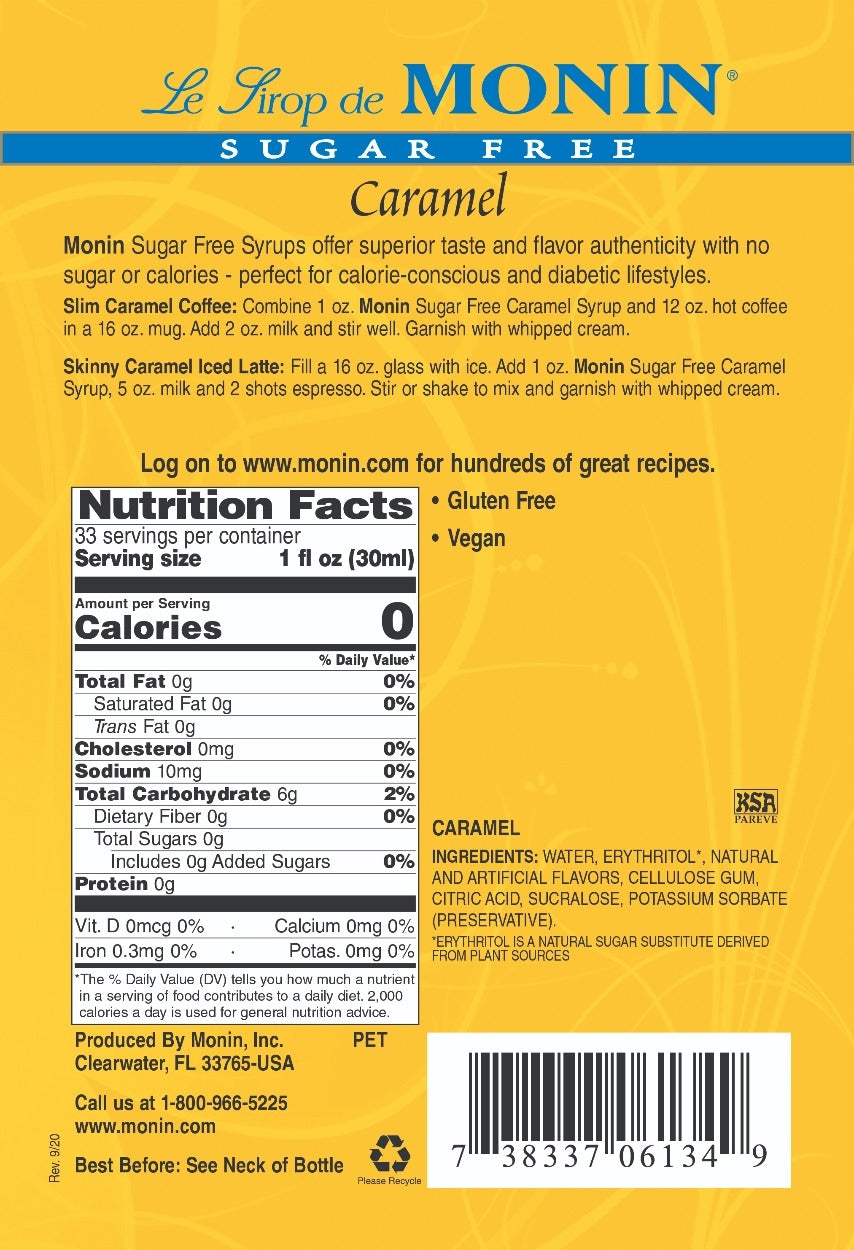 CARAMEL SUGAR FREE / MONIN / 1 LITER / (4/CS)