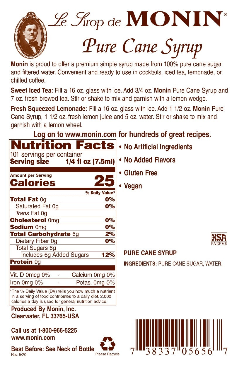 PURE CANE SYRUP MONIN / LITER (4/CS)