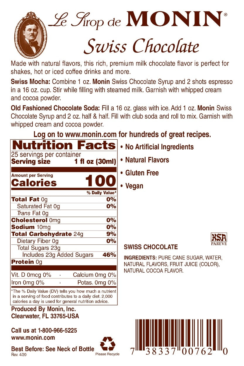 CHOCOLATE, SWISS / MONIN / 1 LITER / (4/CS)