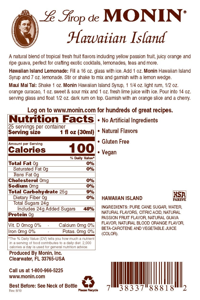 HAWAIIAN ISLAND / MONIN / 1 LITER / (4/CS)