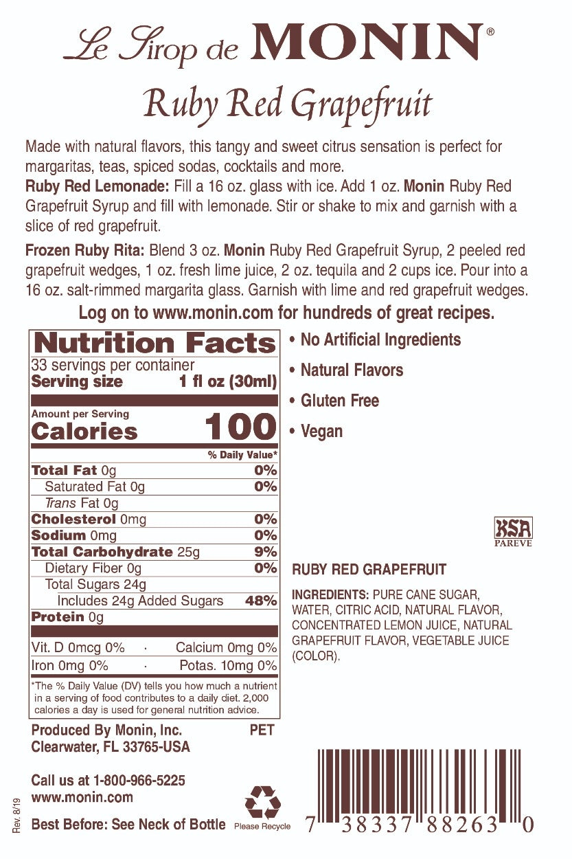 GRAPEFRUIT, RUBY RED / MONIN / 1 LITER / (4/CS)