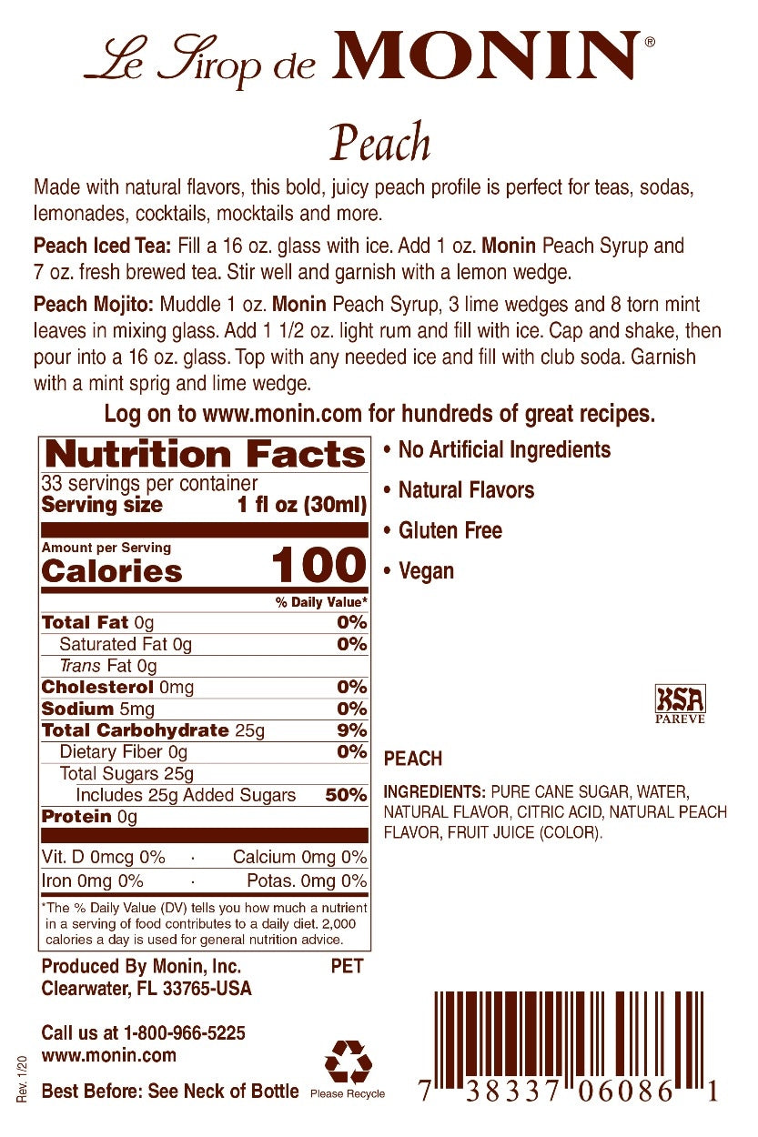 PEACH / MONIN / 1 LITER / (4/CS)