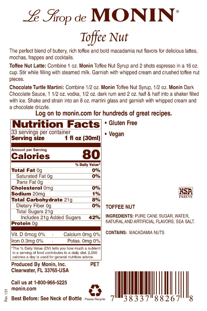 TOFFEE NUT / MONIN / 1 LITER / (4/CS)