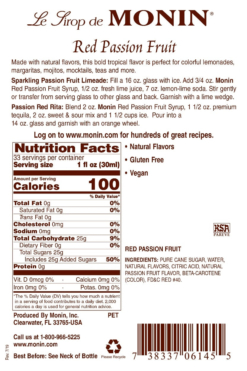 PASSION FRUIT, RED / MONIN / 1 LITER / (4/CS)