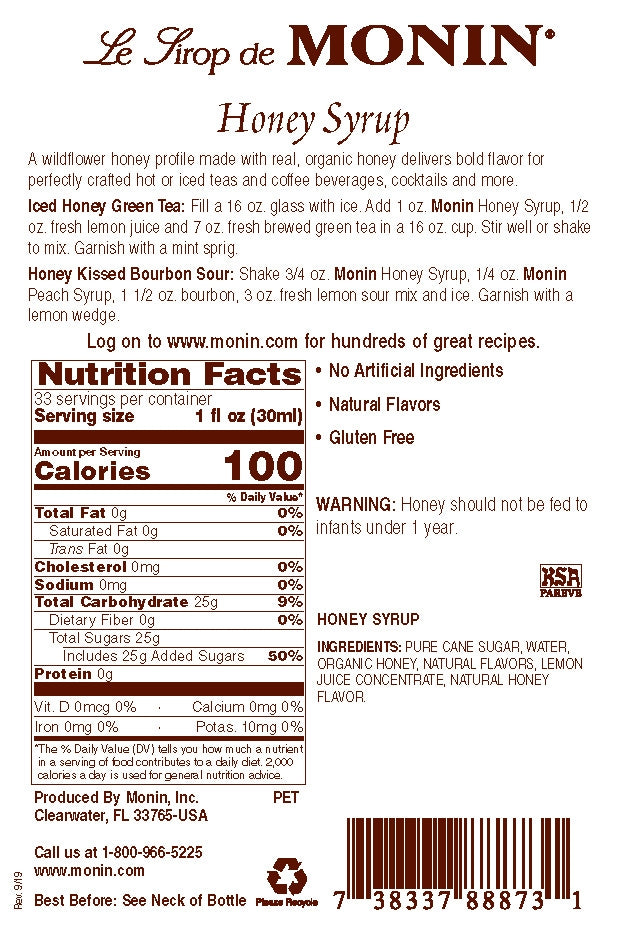 HONEY / MONIN / 1 LITER / (4/CS)