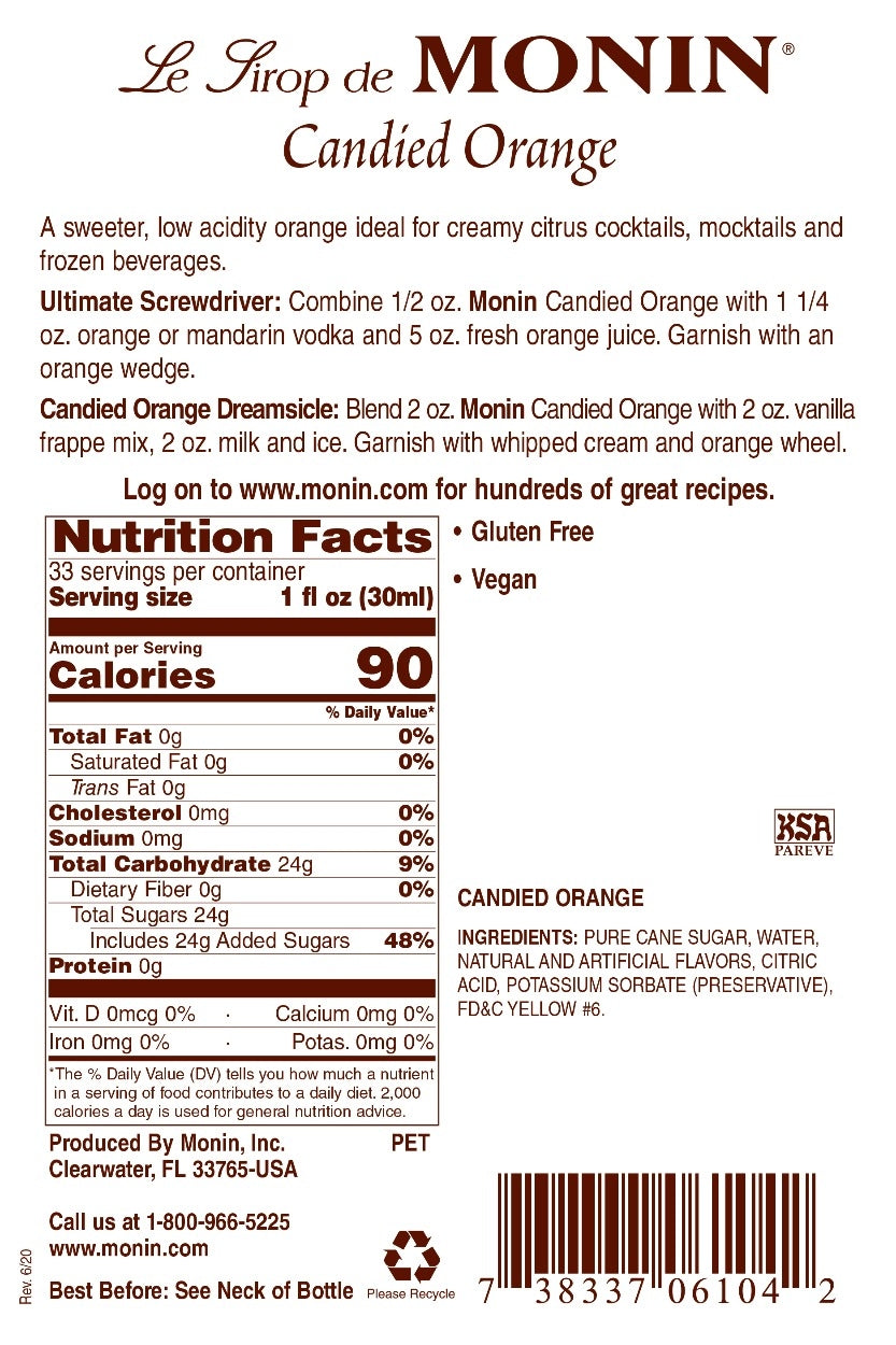 ORANGE, CANDIED / MONIN / 1 LITER / (4/CS)