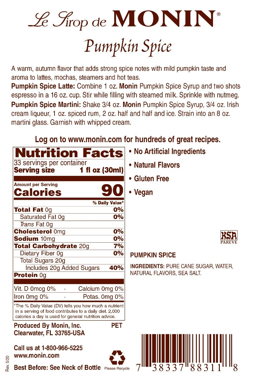 PUMPKIN SPICE / MONIN / 1 LITER / (4/CS)