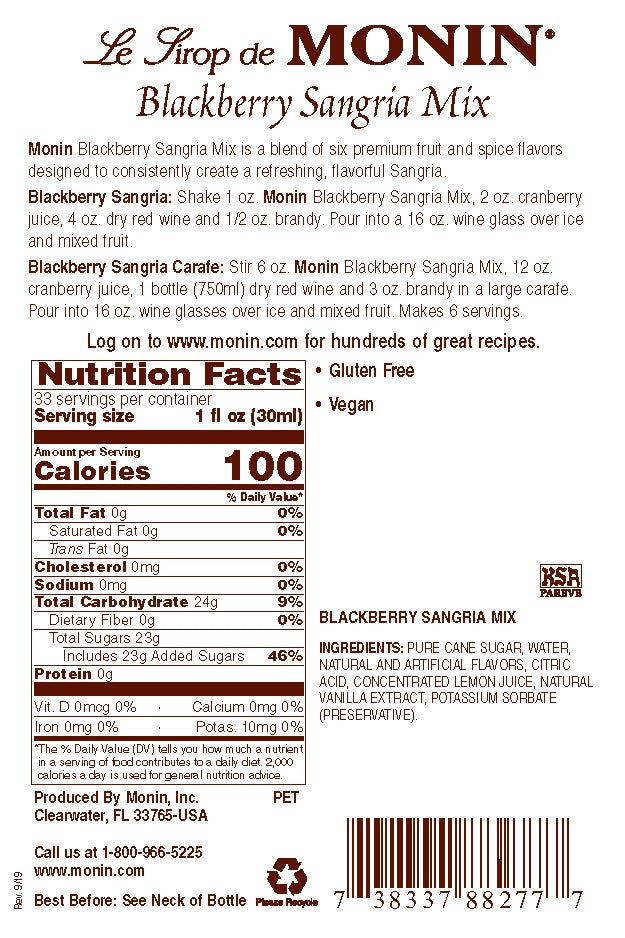 SANGRIA MIX, BLACKBERRY / MONIN / 1 LITER / (4/CS)
