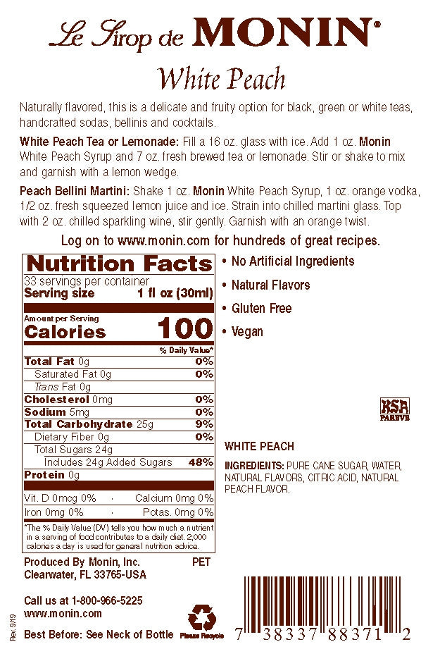 PEACH, WHITE / MONIN / 1 LITER / (4/CS)