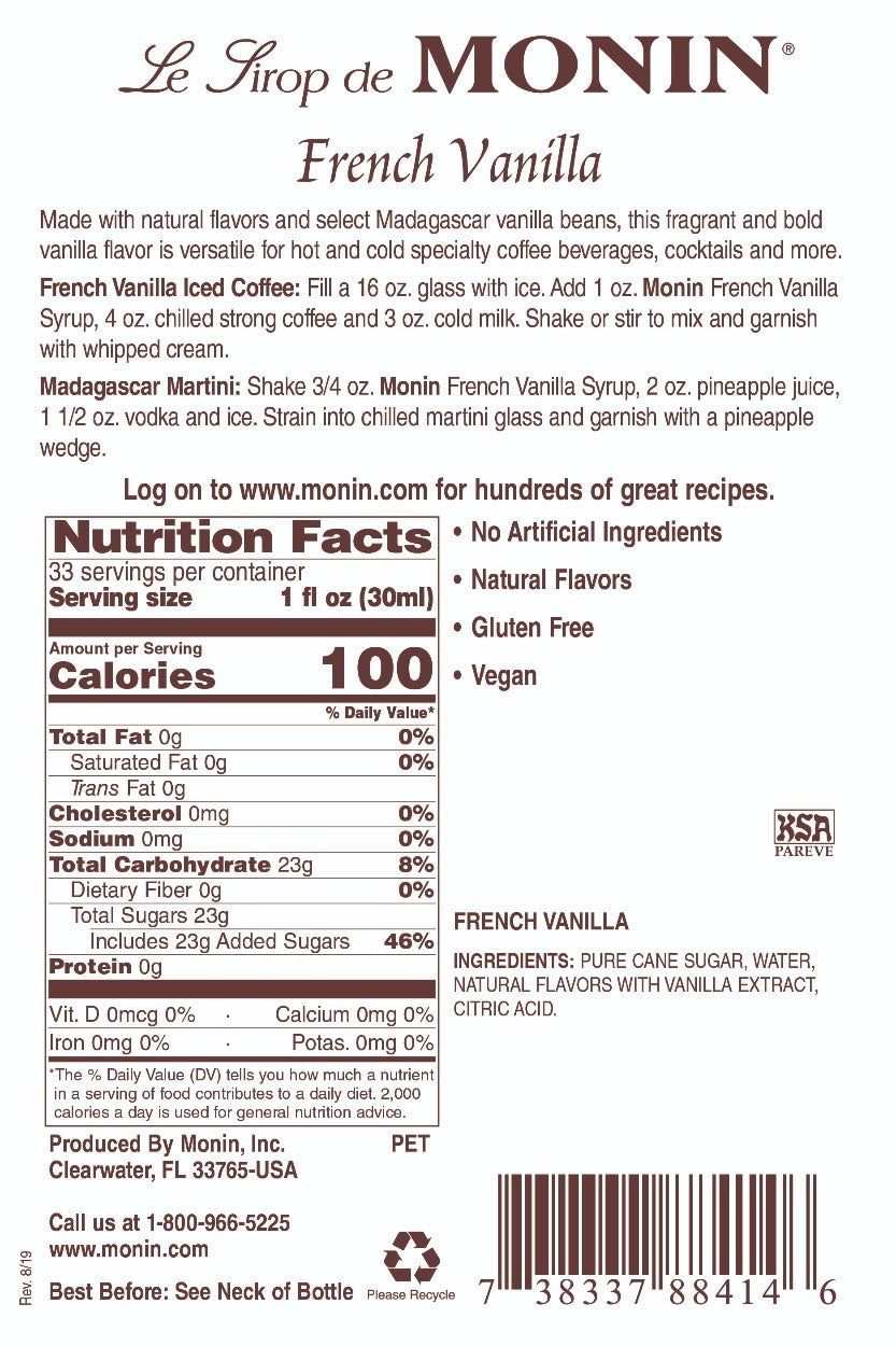 VANILLA, FRENCH / MONIN / 1 LITER / (4/CS)