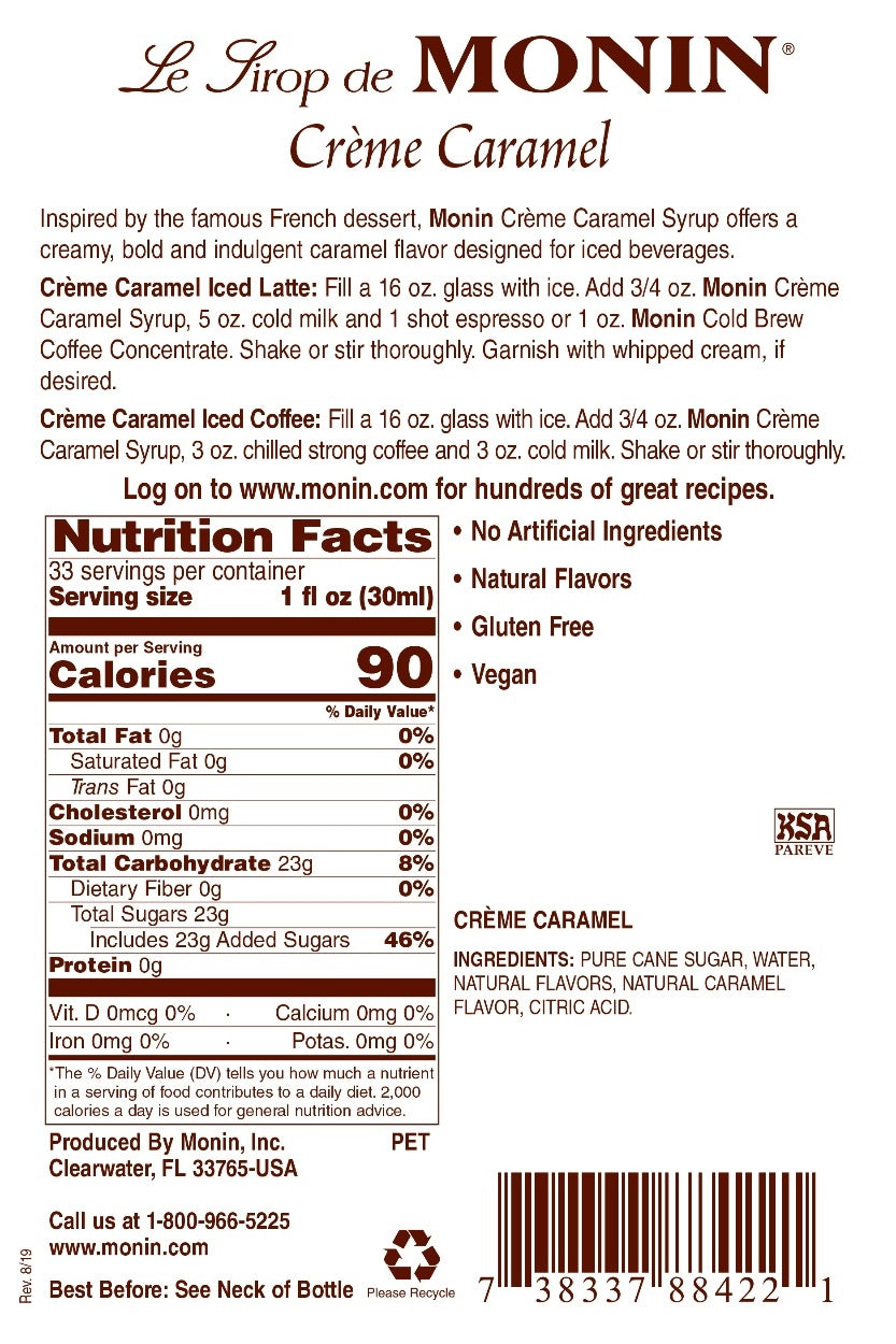 CARAMEL, CRÈME / MONIN / 1 LITER / (4/CS)