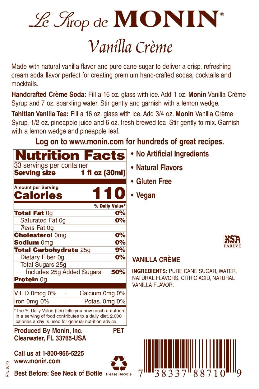 VANILLA CRÈME / MONIN / 1 LITER / (4/CS)