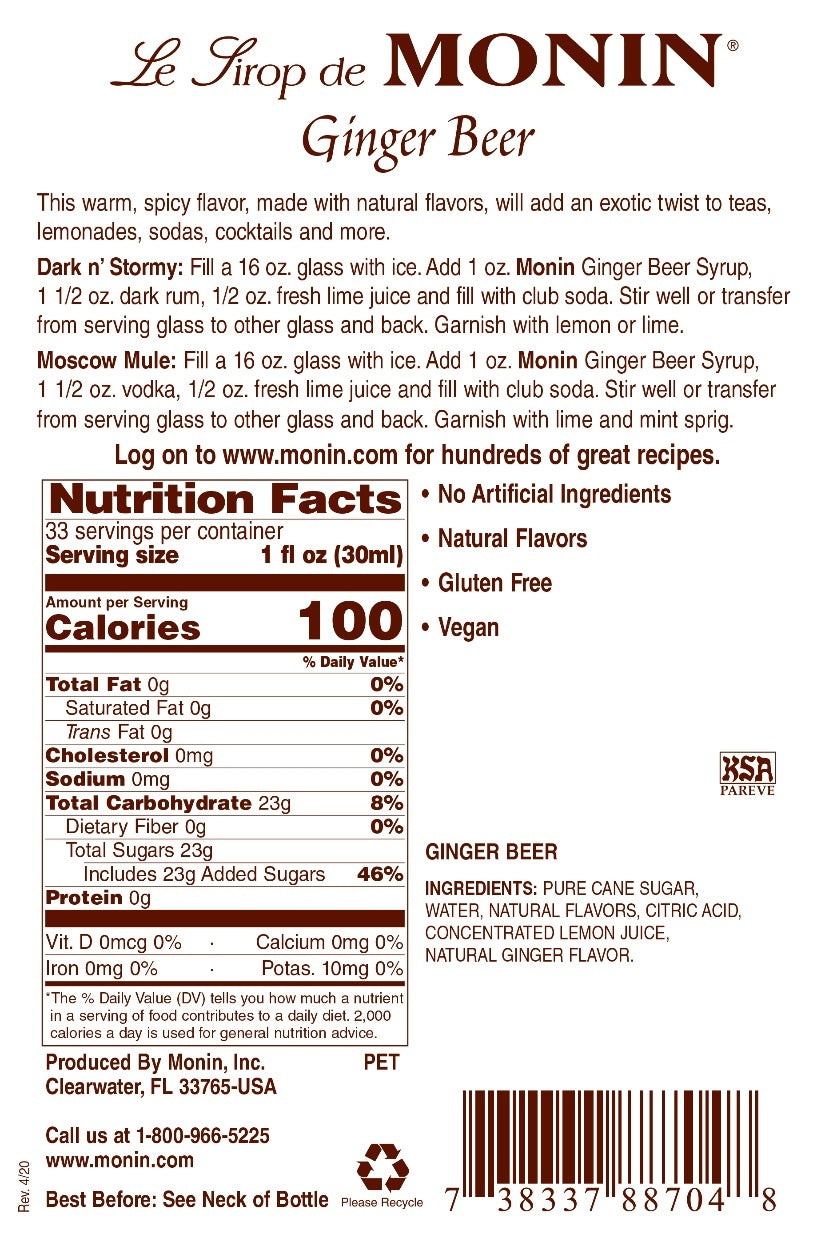 GINGER BEER / MONIN / 1 LITER / (4/CS)