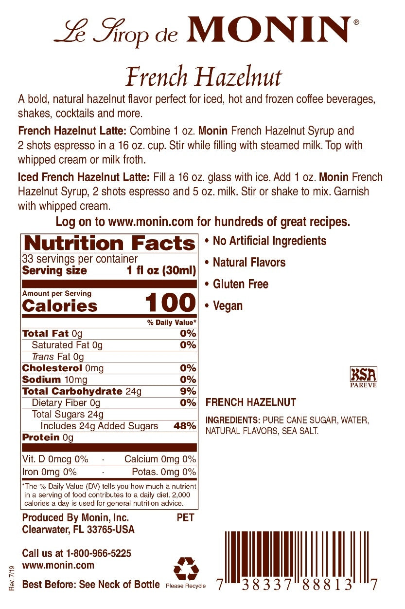HAZELNUT, FRENCH / MONIN / 1 LITER / (4/CS)