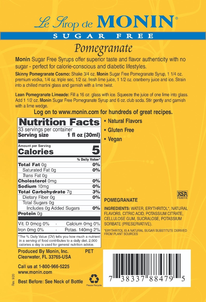 POMEGRANATE SUGAR FREE / MONIN / 1 LITER / (4/CS)