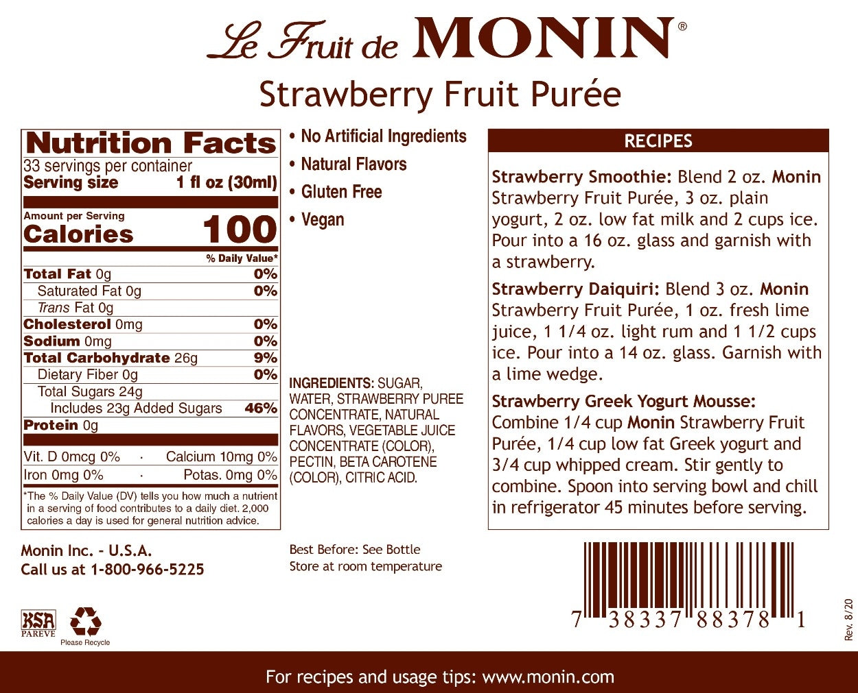 STRAWBERRY PUREE MONIN / LITER (4/CS)