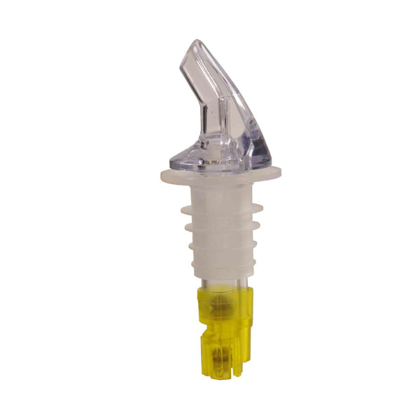1.5 OZ. CLEAR SPOUT / YELLOW TAIL MEASURED LIQUOR POURER WITHOUT COLLAR - 12/PACK