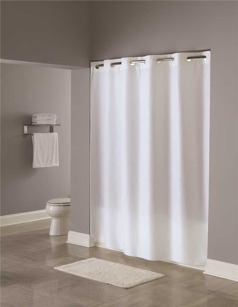 SHOWER CURTAIN / WHITE / 71 X 74 / WITH WINDOW / 100% POLYESTER PLAIN WEAVE